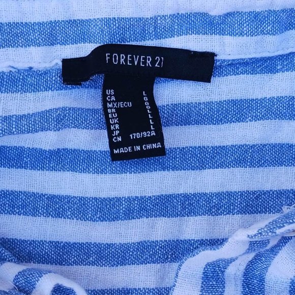 Forever 21 Women's Size L Blue White Stripe Crop Top - Picture 3 of 6